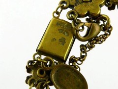 Michal Negrin Rhinestone and Brass Tone Metal Flower Bracelet 6.75 In GOOD