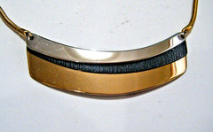 Vintage 70s Napier Silver Gold Black Steel Bar & Chain Modernist Collar Necklace