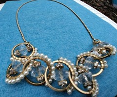 J Crew Pearl Crystal Hoop Link Draped Statement Matinee Necklace 24″ Long