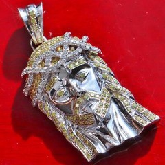14k 585 white gold pendant 6.75ct diamond 2.70″ Jesus face charm 45.2gr C-67