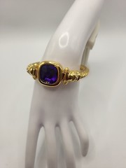 Vtg JOAN RIVERS Clamper Bangle Bracelet Goldplate Rope Design Purple Glass Stone