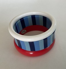 Vintage Lot 3 Chunky Bangles Red White Blue Stripes Lucite Plastic Mix Retro