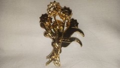 Napier Red/ Burgundy Clear Stone Floral Brooch Bouquet 2 1/2 Inches