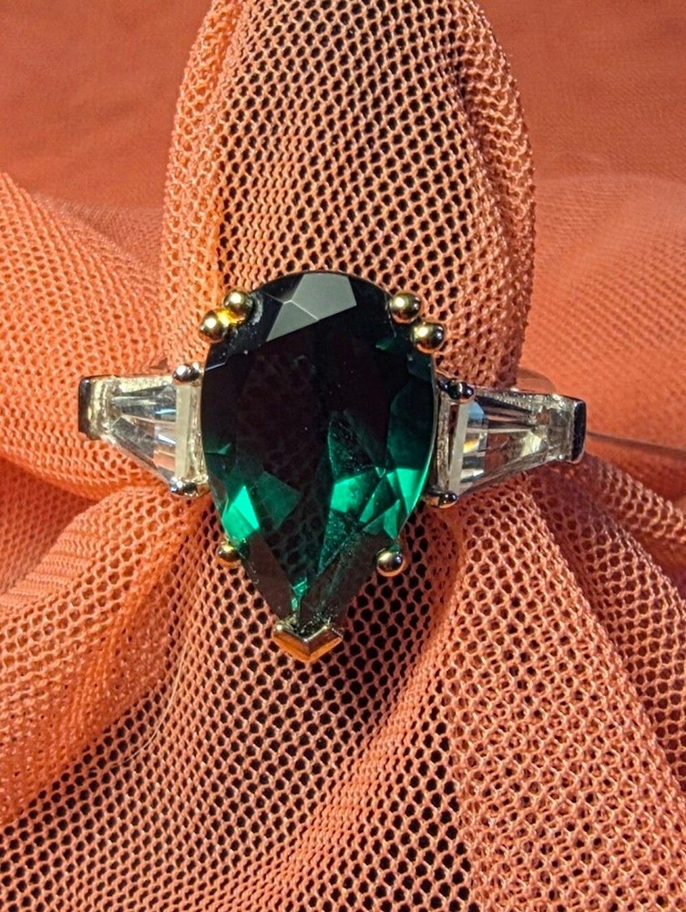 Sterling Silver Simulated Emerald Ring. Size 6.75