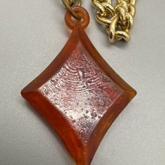 Chunky Lightweight Gold Tone Chain Necklace Orange Novelty Pendant Vtg