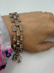 Vintage Bracelet Buckle Rhinestone Wide Lightweight 7 Inches