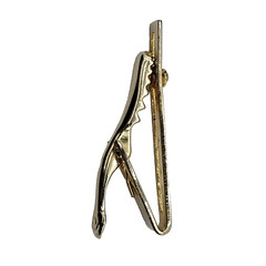 Modernist Open Metal Rectangle w Crystal Gold Tone Short Vintage Tie Clip Clasp
