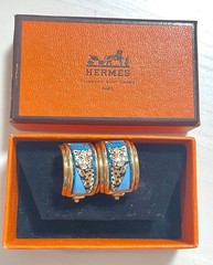 Vintage Hermès Cloisonné Enamel Gold-Tone Earrings with Panther, Leopard,Cheetar