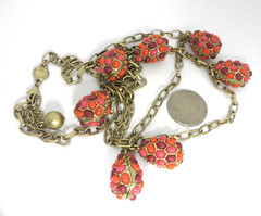 LC Station Necklace Cabochon Encrusted Mogul Sautoir Lavalier Pear Shaped Charms