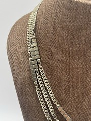 Vintage MONET Necklace Retro MCM 3 Strand Silver Toned Statement Layered Signed