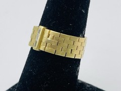 H Stern Vintage 18k Yellow Gold Baguette Diamond Mesh Brick Chain Ring Size 8