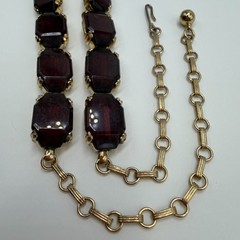 Elegant Vintage Art Deco Garnet Glass Riviera Necklace Rich Red Stones Gold Tone