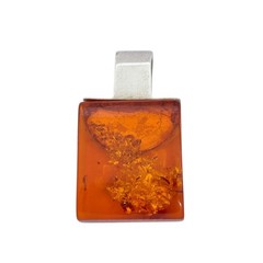 Vintage Sterling Silver 925 Amber Rectangle Pendant
