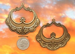 #0167 LARGE ANTIQUED GOLD OPEN DROP W/TOP HANG RING – 2 Pc Lot
