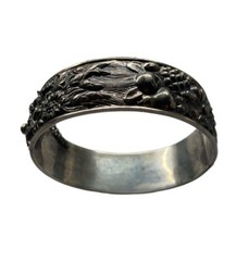 Antique Silver Plated 3-D Art Nouveau Hinged Cuff Bracelet Hallmarked