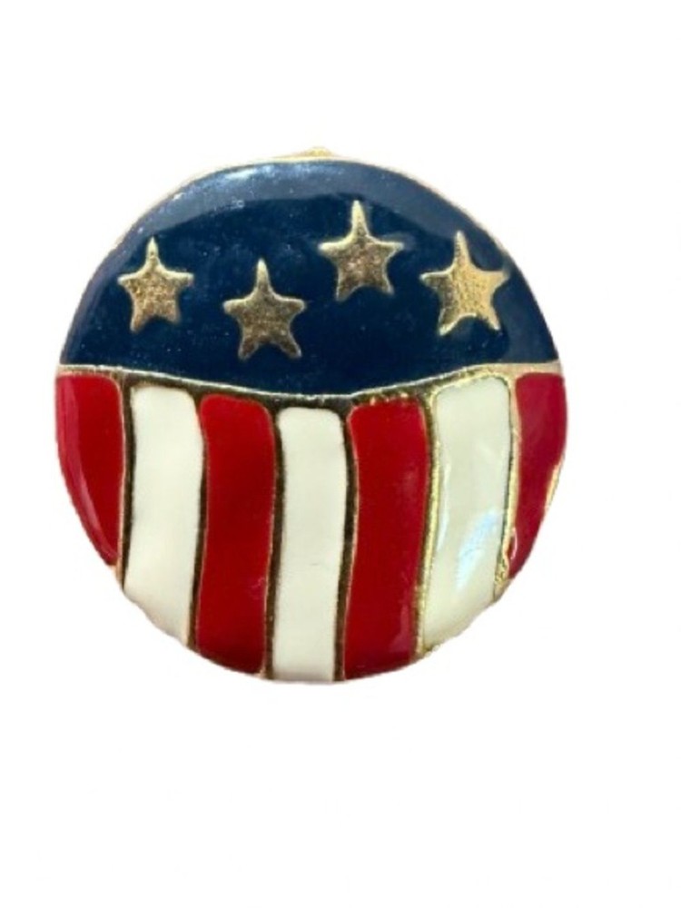 American flag Round Enamel Lapel Pin -Stars & Stripes Patriotic Brooch-Vtg Style