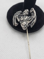Vintage Art Nouveau Pin Winged Fairy Blowing a Horn Oxidized 2.8″ 1″ x 1″