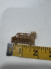 Vintage Gold Enamel School Bus Brooch Pin 4.5cm.