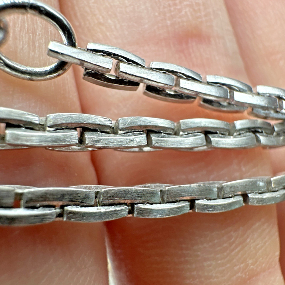Vintage Sterling Silver Rectangular Block Link Chain Necklace 18″ 15.9g 2.5mm