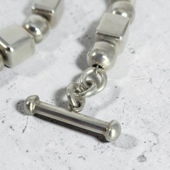 ​Heavy VTG Sterling Silver Geometric Cube Block Sphere Toggle Collar Necklace 16