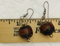 VTG EXOTIC WOOD BEAD EARRINGS TRIBAL DANGLE NATURAL GRAIN DESIGNS LIGHTWEIGHT