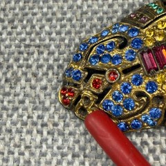 Vintage Art Deco Brooch Pot Metal Colorful Czech Rhinestones 2 Inches READ