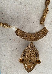 Vtg West Germany Hematite Glass Cabochon Filigree Necklace Clip Earrings Set