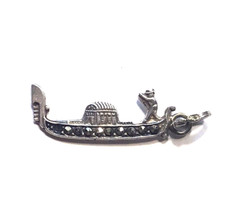 Vintage Sterling Silver and Marcasite Venetian Italian Gondola Bracelet Charm