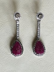 Large 14K Solid Gold Authentic Natural Ruby Diamond Leaf Earrings AGI Certified!