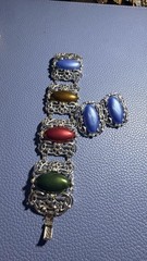 Vintage Sarah Coventry Carousel Silver Tone Multi-Color Cabochon Bracelet and Ea