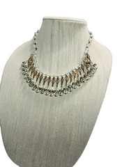 VINTAGE AURORA BOREALIS CRYSTAL RHINESTONE WATERFALL GOLD TONE NECKLACE
