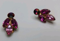 Vintage Juliana Clip On Earrings By D&E Pink Rhinestones & A B Ravoli Stones F03