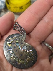 Vintage Sterling Silver 925 Taxco Mexico Abalone Pendant Brooch Unique