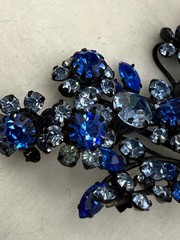 Vintage Austria Rhinestone Flower Brooch Blue Black Enamel READ