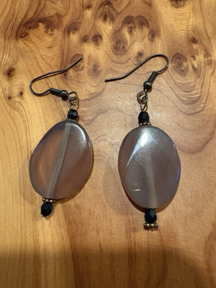 Stone Pierced Earrings Gray Gemstone Quartz Hook Elegant