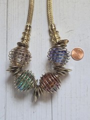 Vintage Colorful Plastic Beads Metal Wrapped Necklace