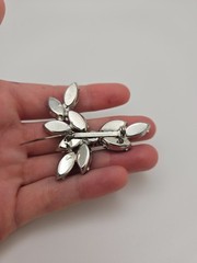 Beautiful Large Silver-Toned Brooch with Brilliant Blue Marquise Rhinestones