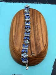 Signed Star AB & Sapphire Blue Rhinestone Bracelet Snap Close & Safety Chain