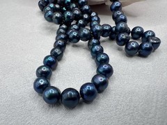 44″ 10mm Black Potato Pearl Necklace Blue Green Long Rope Handknotted