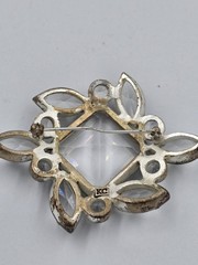 Vintage KC Signed Clear Rhinestone Brooch Pin Silver Tone Art Deco Style