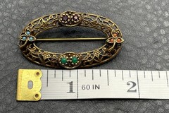 Vintage 1928 Brand Gold Tone Filigree Oval Brooch Etruscan – Victorian Style