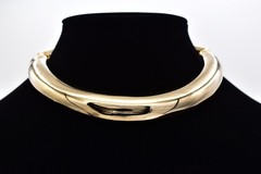 Vintage Gold Tone Tubular Collar Torque Choker Necklace Open Back Chunky BinBD