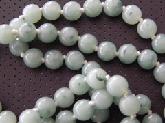 Vintage 30” TRIFARI Faux Jade Green Hand Knotted Acrylic Bead Necklace
