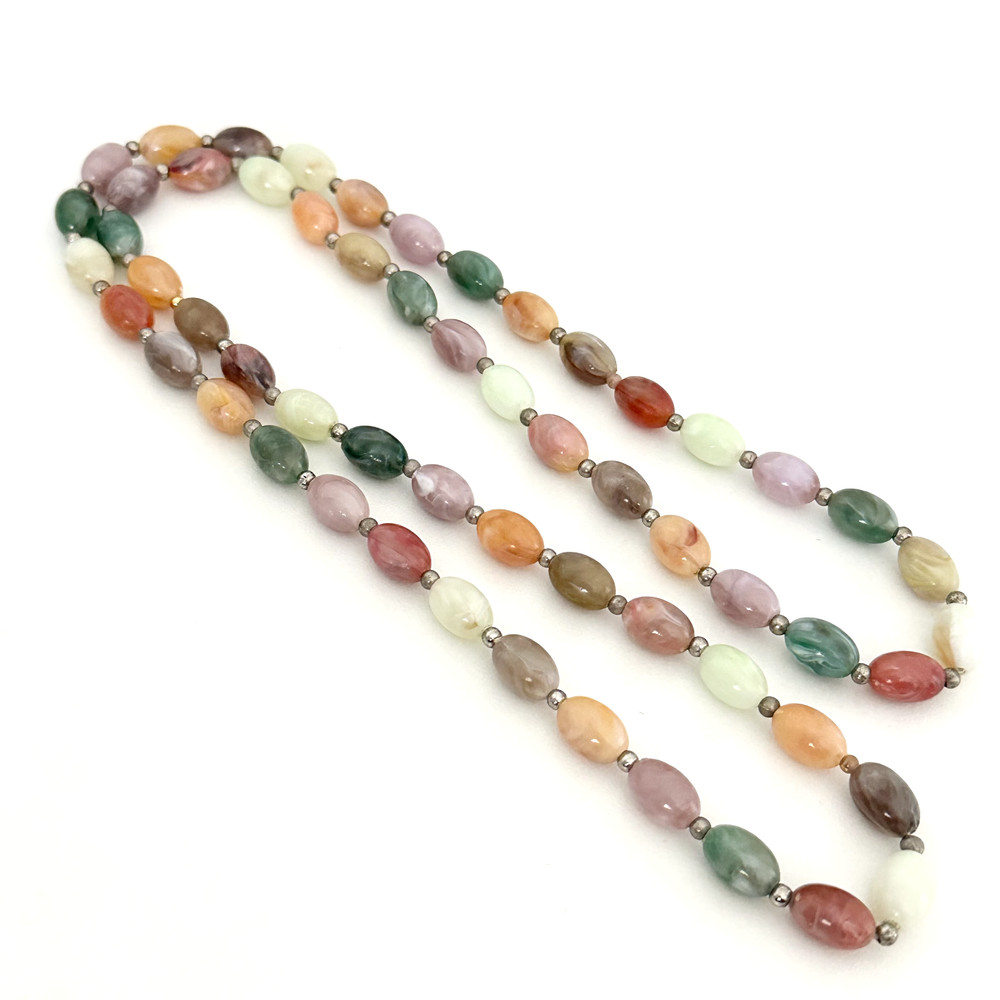 Vintage Multicolor Acrylic Long Beaded Ladies Colorful Strand Necklace 30″