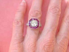 Art Deco Style 2Ct Lab-Created Diamond Ruby Halo Cocktail Ring 14k White Gold FN