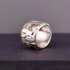 Vintage Scherr Sterling Silver 14K Gold Wide Band Ring Size 6.5 18g