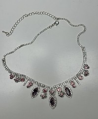 EISENBERG ICE Vintage Silver Tone Pink Rhinestone Crystal Choker Necklace