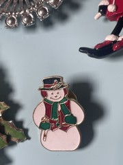 Vintage Christmas Pin Lot Candy Cane Reindeer Snowman Tree Wreath Holiday Brooch