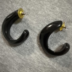 VTG Acrylic Lucite Chunky Puffy Hoop Black Earrings Modernist Sculptural
