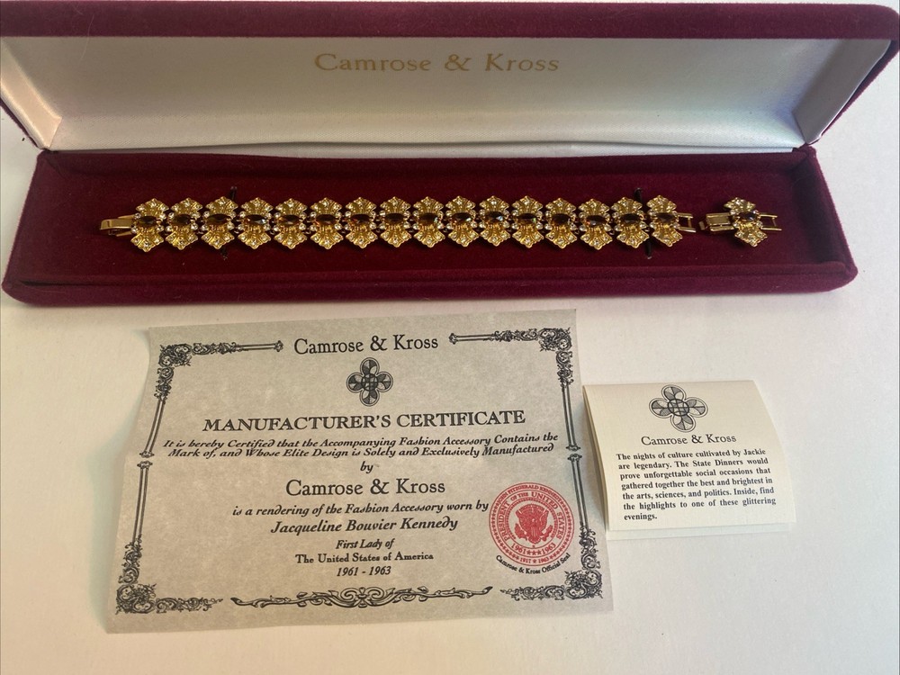 Camrose & Kross Jackie Kennedy Vintage Amber And Crystal Gold Link Bracelet